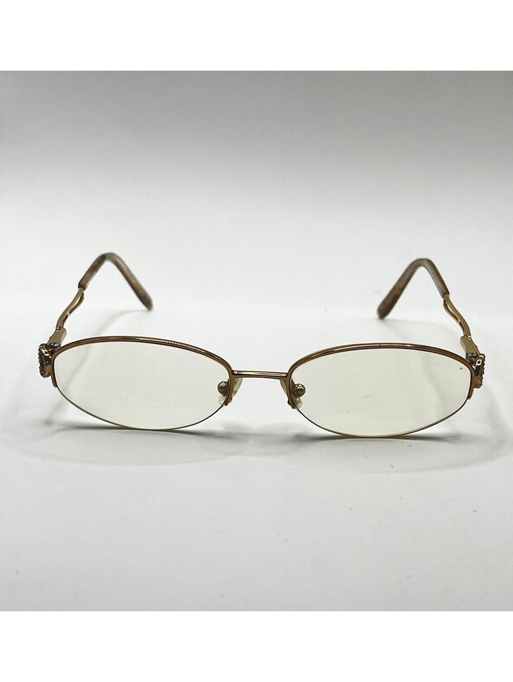 Vintage Gold Wire Oval Eyeglasses Frames Decorative Hinge Detail As-Is Lenses